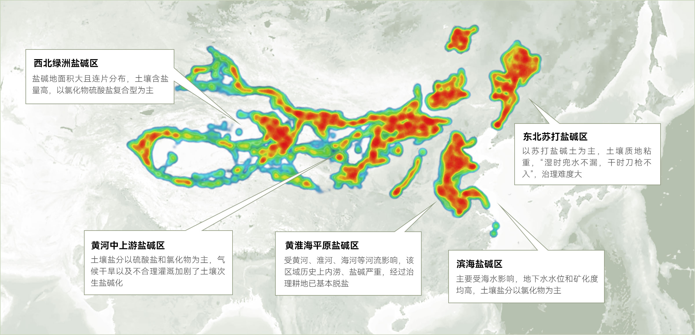 我國主要鹽堿地分布示意圖